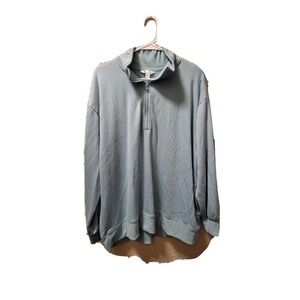 Three Dots Quarter Zip Long Sleeve Sweatshirt Light Blue Size XL